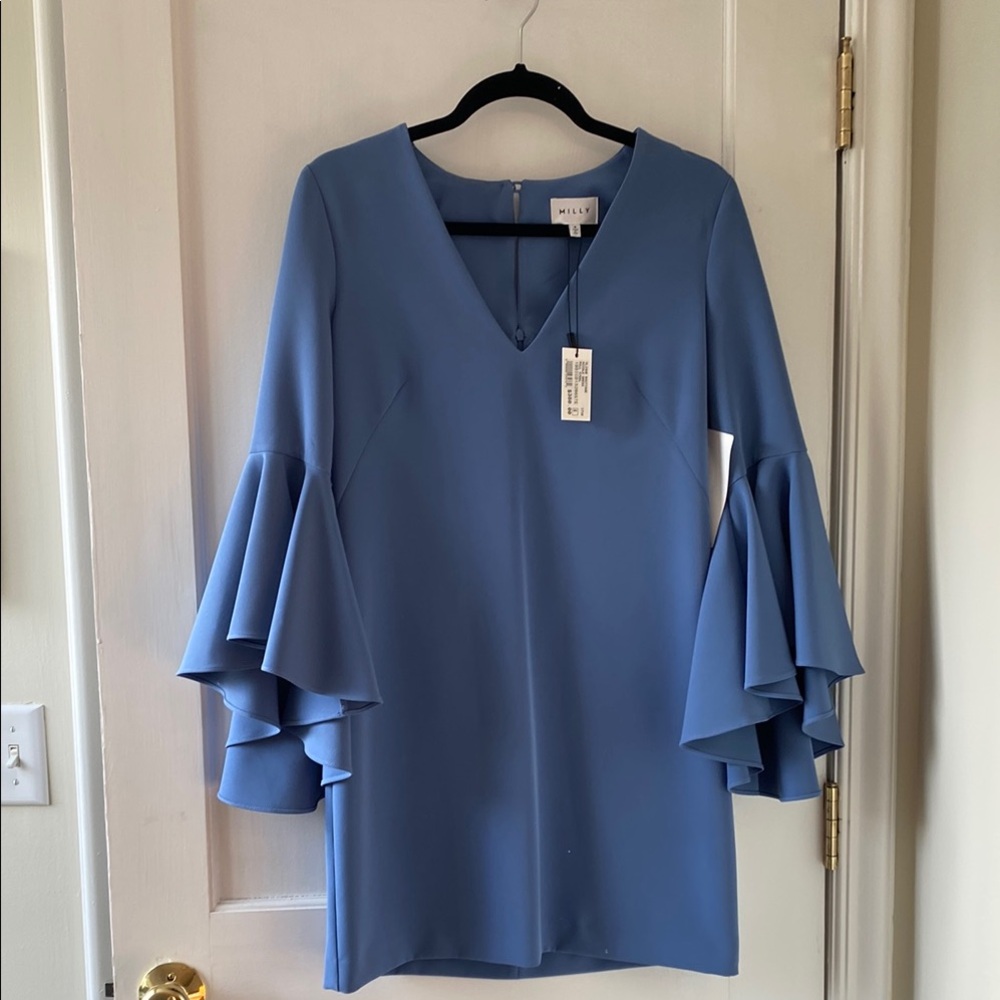 MILLY Blue Ruffle Sleeve mini Dress, NWT, size 4.